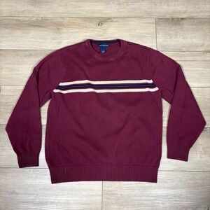 John Ashford Sweater Mens Medium Maroon Beige Gray Stripe Pullover